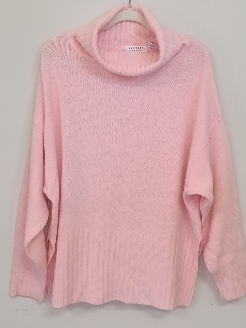 Vintage Express Lambswool Angora Baby Pink Oversized Boxy Cowl Neck Sweater SM
